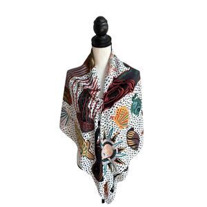 Bimba Y Lola Scarf Ocean Print Mermaids Shells Coral Nautical 47" Square